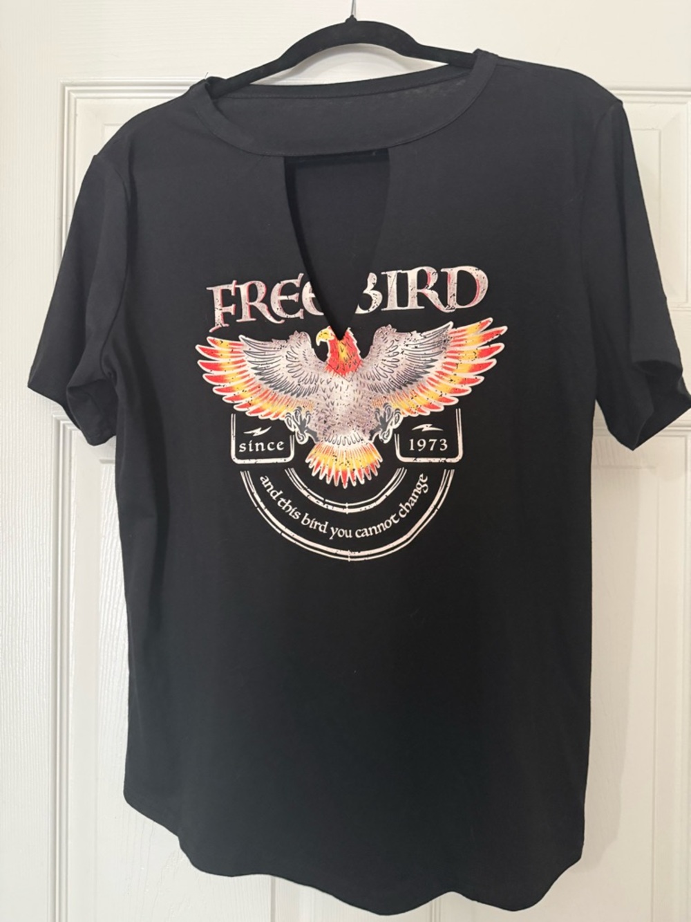Free Bird Black Graphic Tee with Colorful Eagle Design